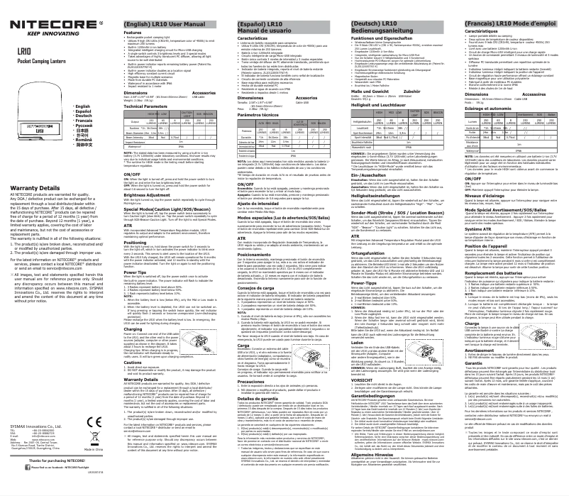 Image de la première page du manuel de l'appareil LR10 PANDA