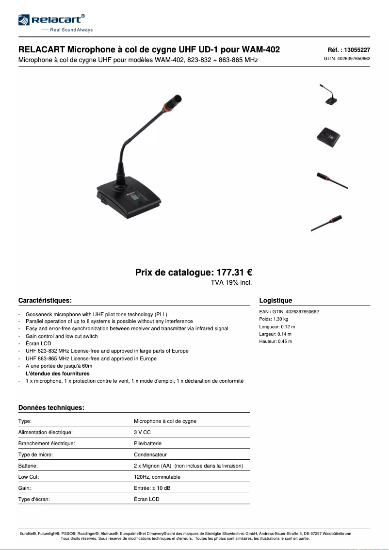 Page n°1 - Fiche technique Relacart UD-1