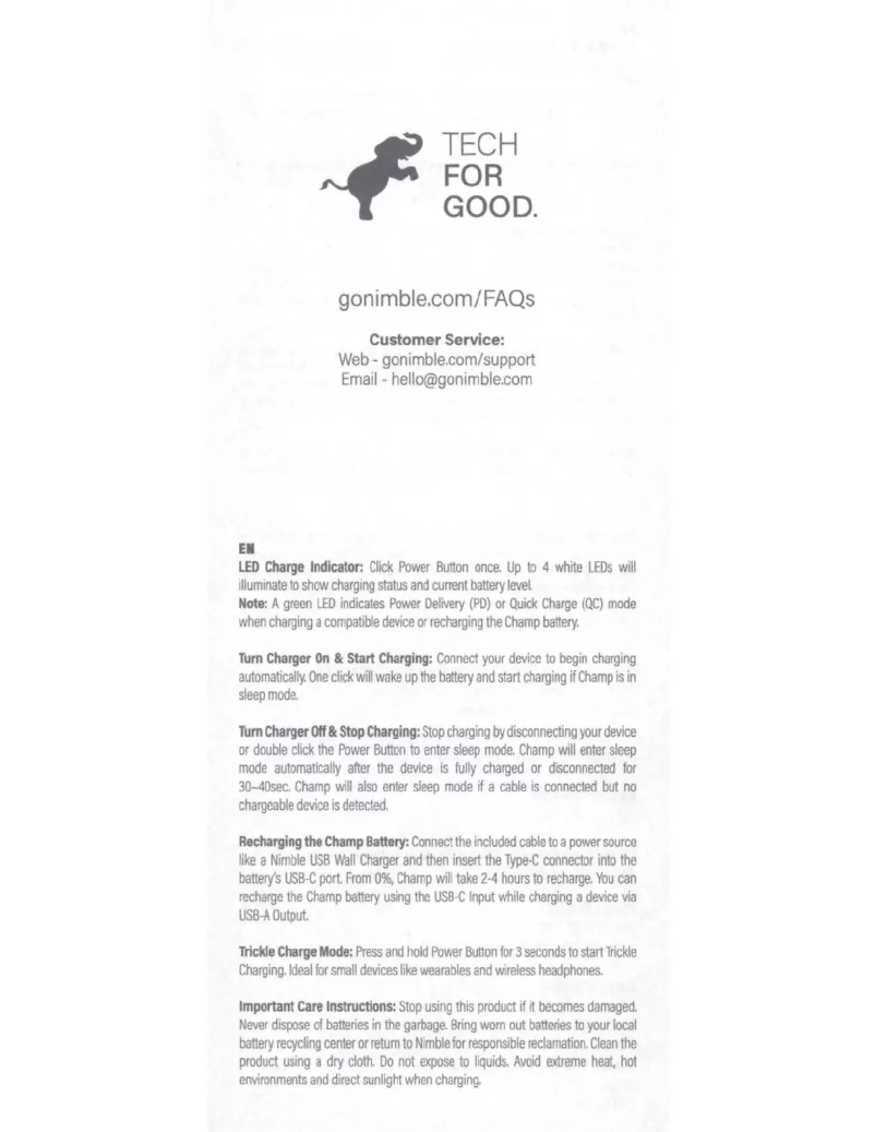 Page 1 de la notice Manuel utilisateur Nimble CHAMP Pro Portable Charger