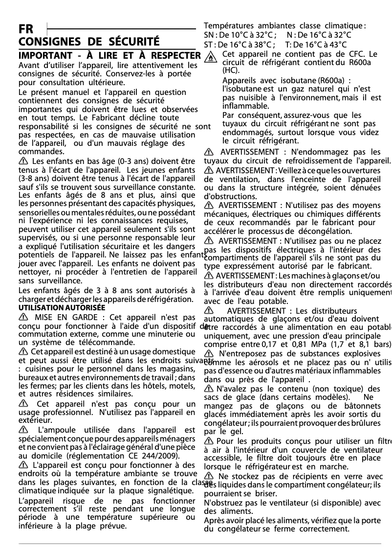 Page 1 de la notice Instructions de sécurité Bauknecht GSI 9F2