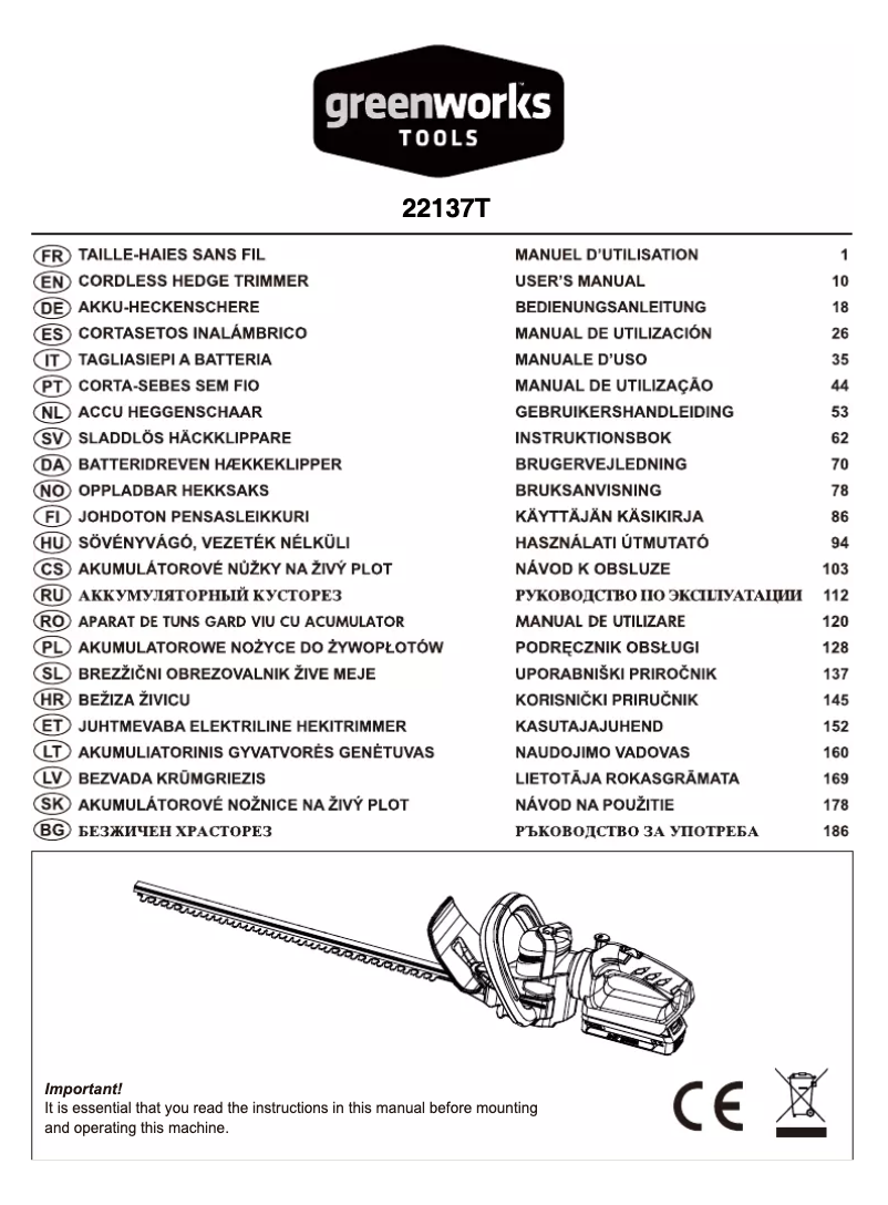 Page 1 de la notice Manuel utilisateur Greenworks G24HT57
