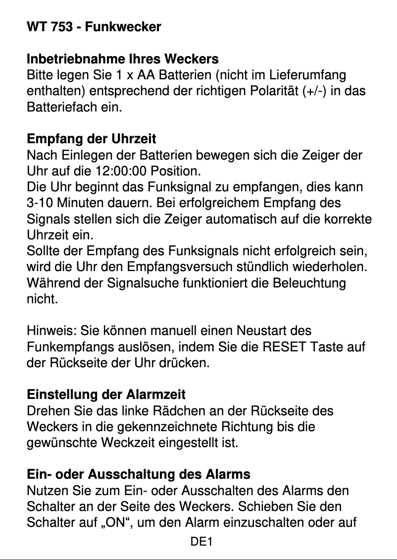 Image de la première page du manuel de l'appareil WT 753