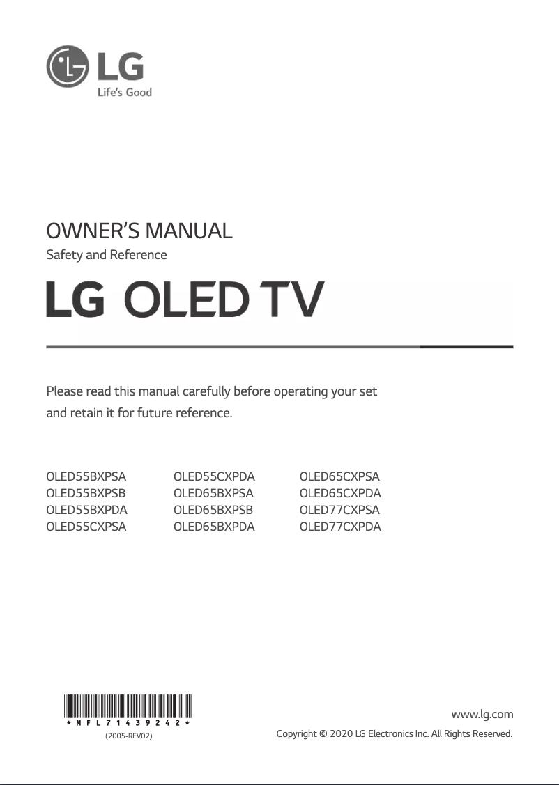 Page 1 de la notice Manuel utilisateur LG OLED65CXPSA