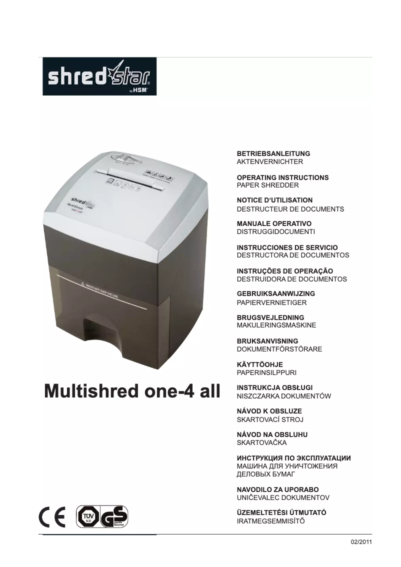 Page 1 de la notice Manuel utilisateur HSM Shredstar MultiShred