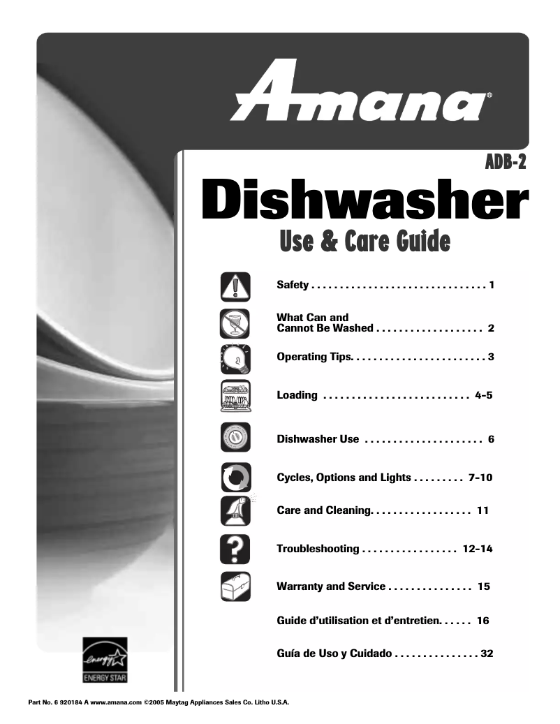 Page 1 de la notice Manuel utilisateur Amana ADB3500AWQ