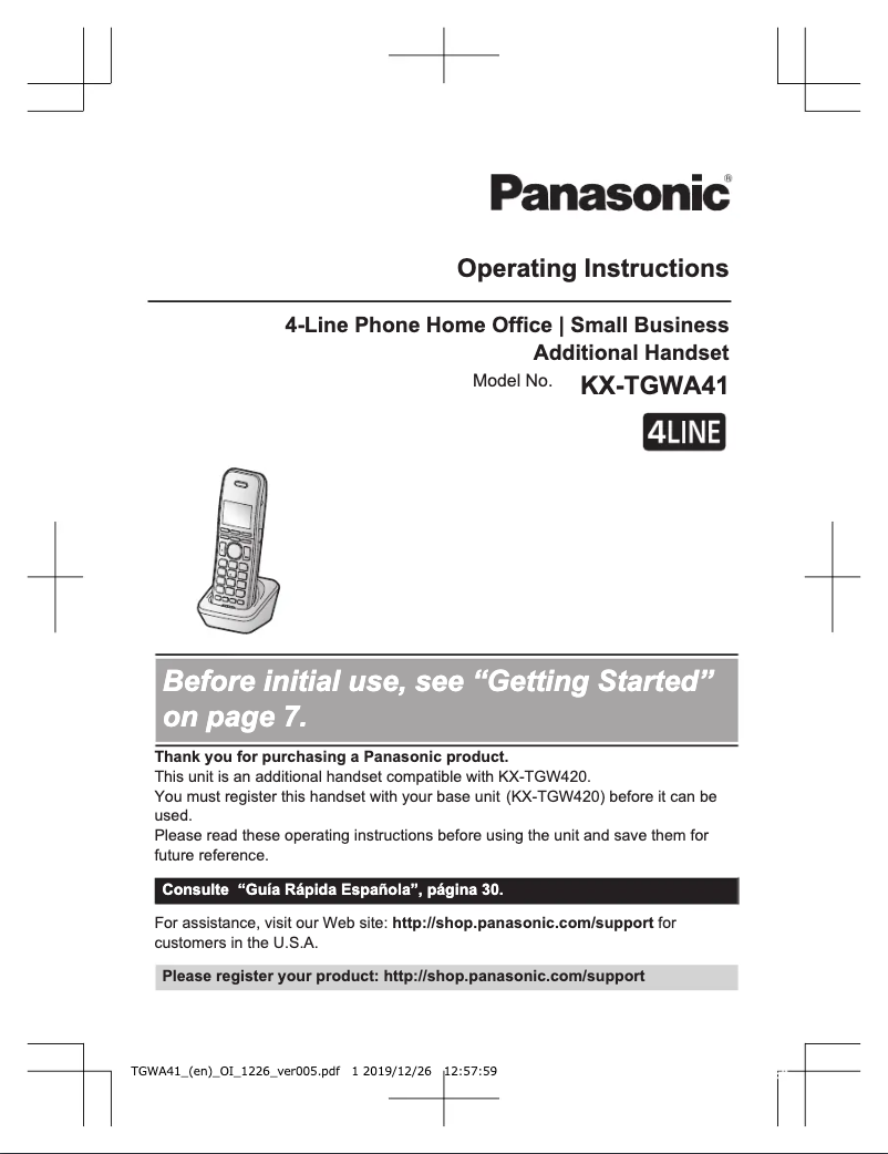 Página 1 del manual Manual de usuario Panasonic KX-TGWA41