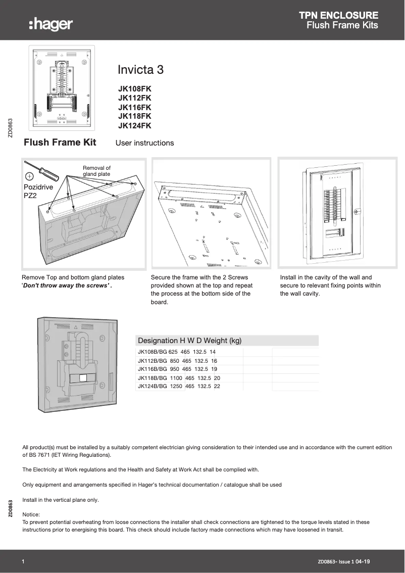 Page 1 de la notice Guide d'installation Hager JK112FK