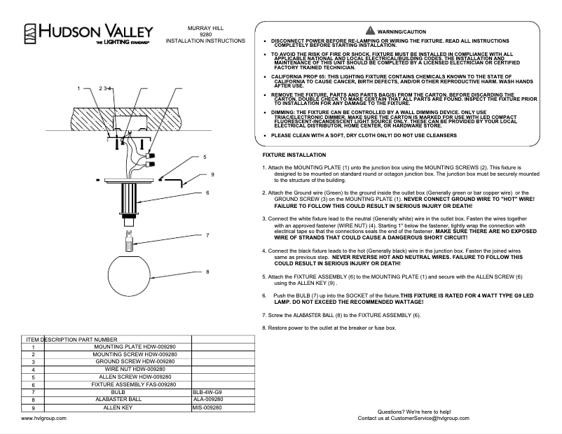 Page n°1 - Manuel utilisateur Hudson Valley Murray Hill 9280-AGB