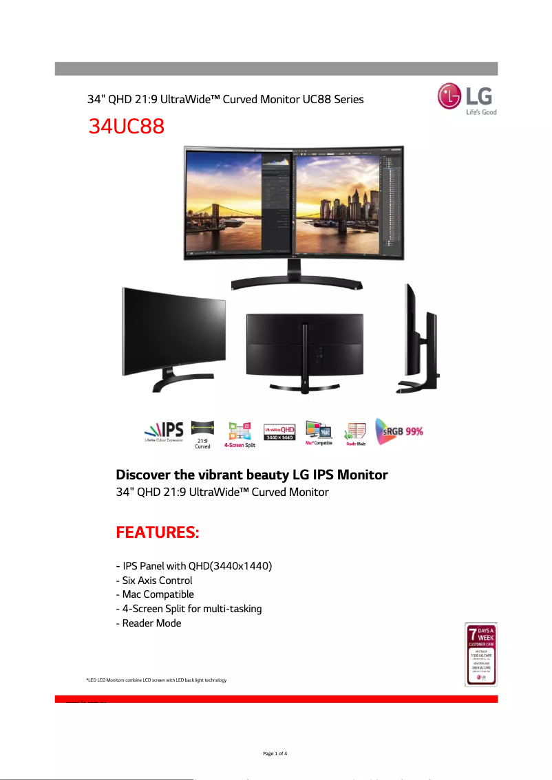 Página 1 del manual Ficha técnica LG 34UC88-B