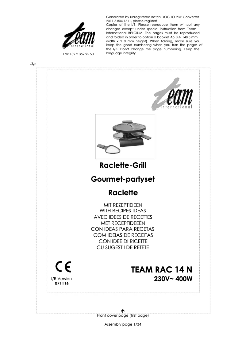 Page 1 de la notice Manuel utilisateur Team RAC 14 N