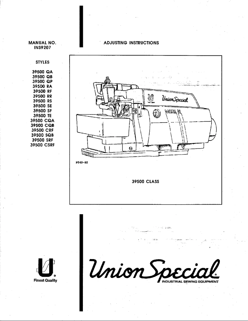 Page 1 de la notice Manuel utilisateur Union Special 39500SQB