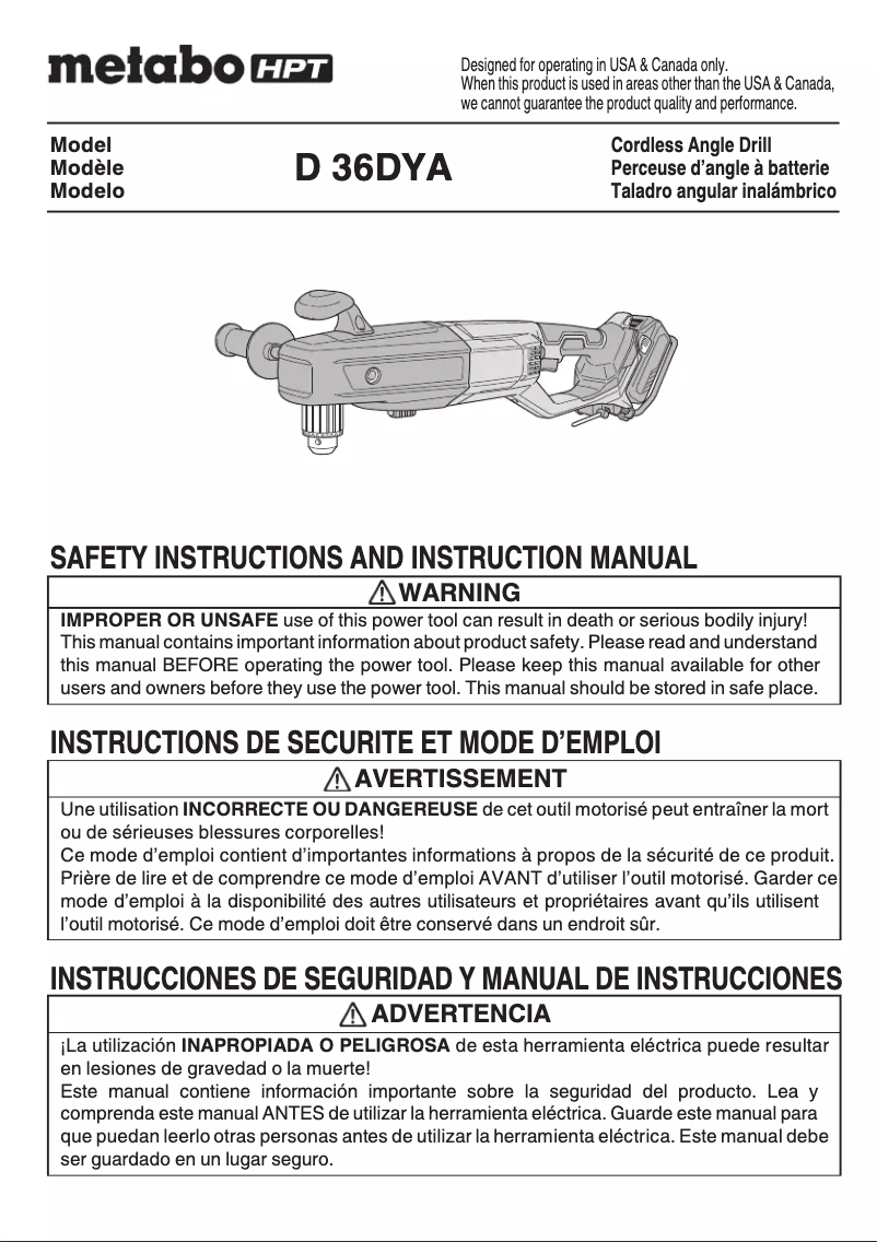 Page 1 de la notice Manuel utilisateur Metabo D36DYAQ4