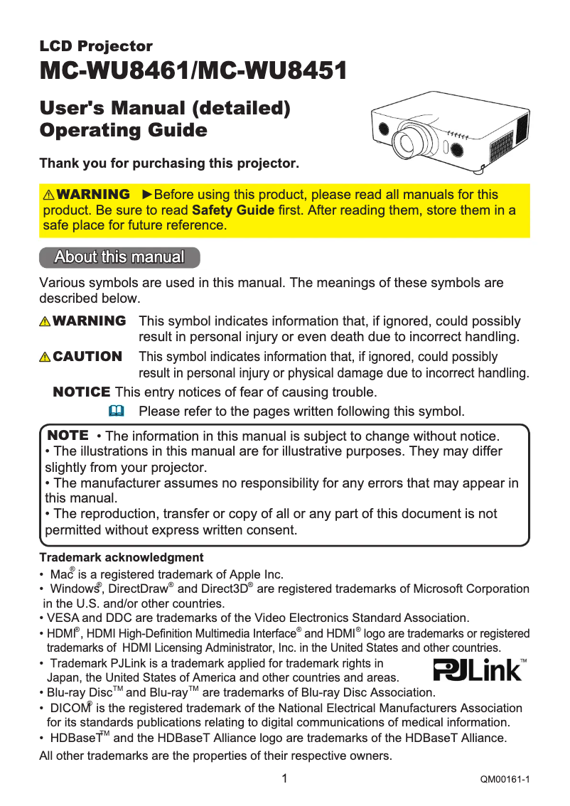 Image de la première page du manuel de l'appareil MC-WU8461