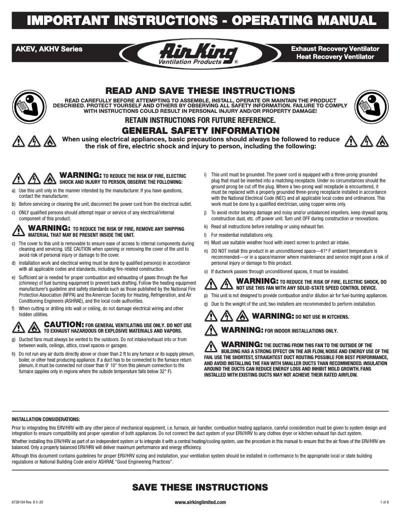 Image de la première page du manuel de l'appareil AKEV160