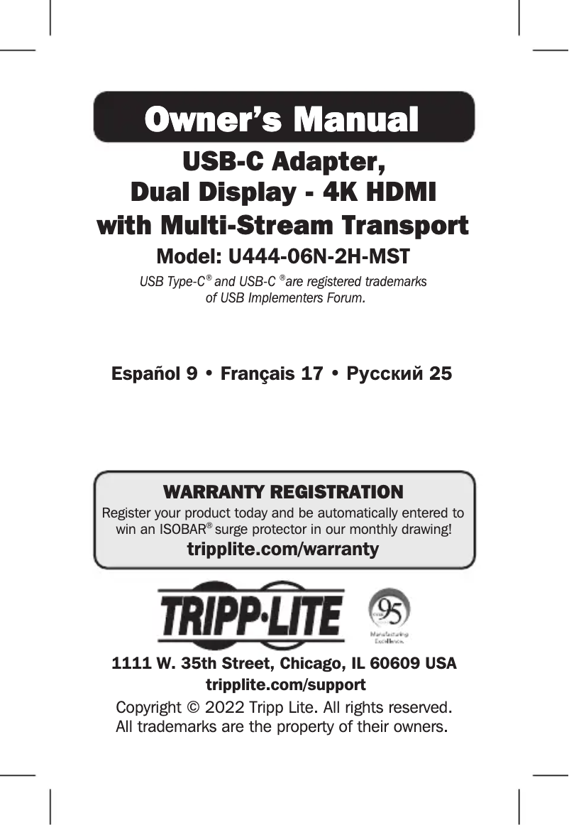 Page n°1 - Manuel utilisateur Tripp Lite U444-06N-2H-MST