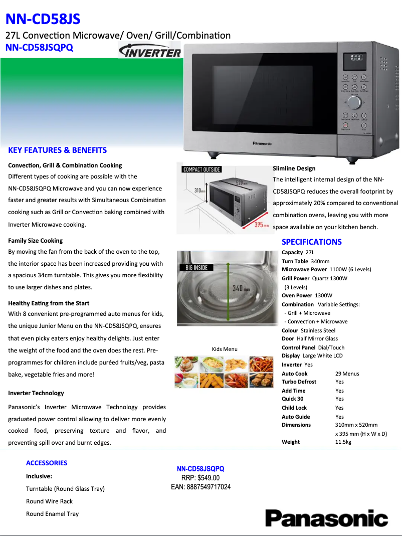 Página 1 del manual Ficha técnica Panasonic NN-CD58JS