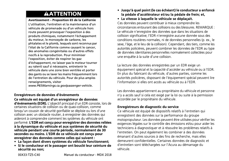 Image de la première page du manuel de l'appareil MDX (2018)