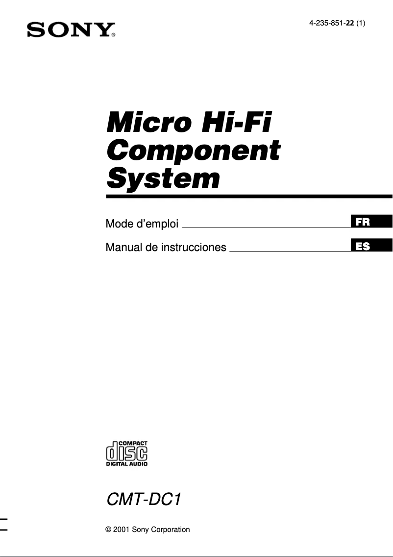 Page 1 de la notice Manuel utilisateur Sony CMT-DC1