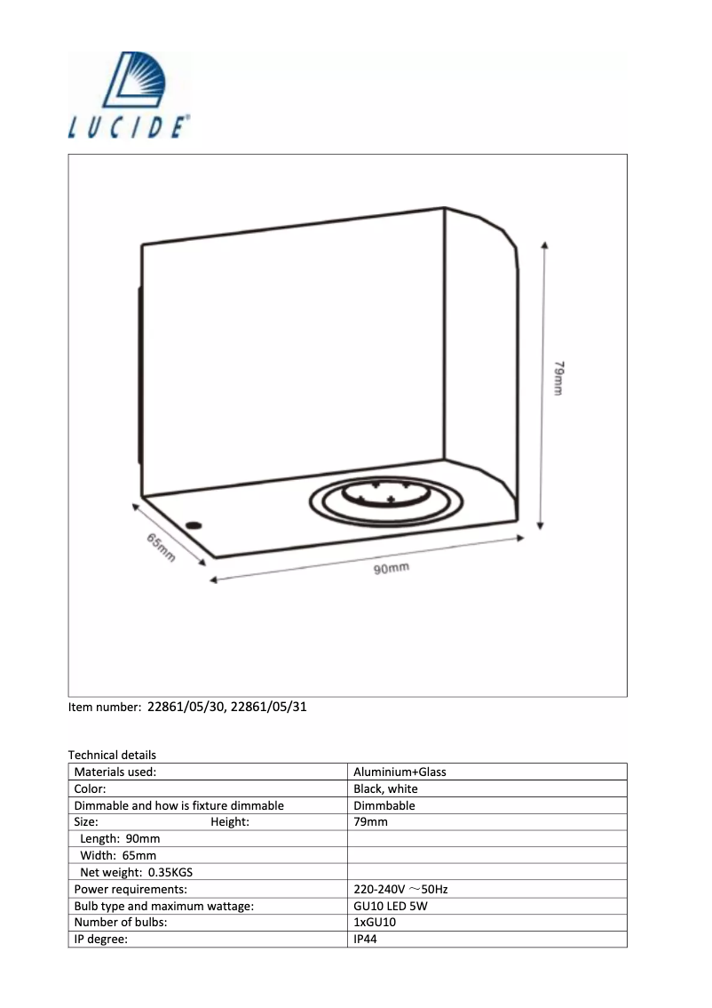 Page 1 de la notice Manuel utilisateur Eglo Zora-LED