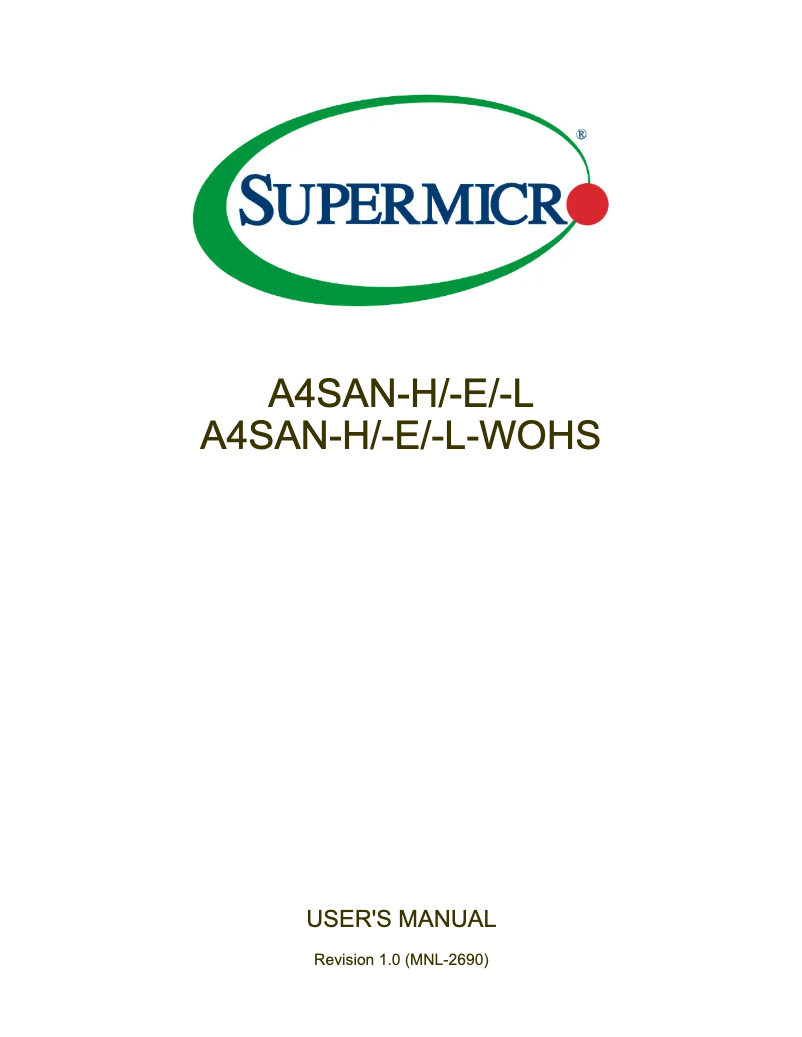 Page 1 de la notice Manuel utilisateur Supermicro A4SAN-E