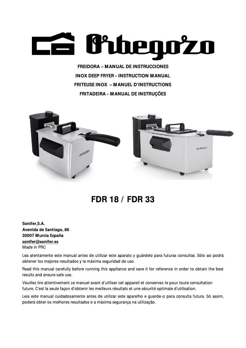 Page 1 de la notice Manuel utilisateur Orbegozo FDR 18
