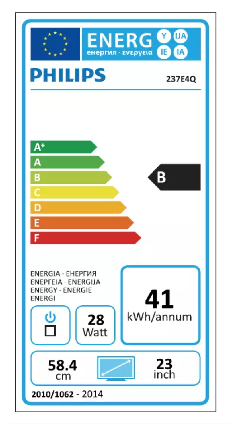 Page 1 de la notice Label énergétique Philips 237E4QHAD