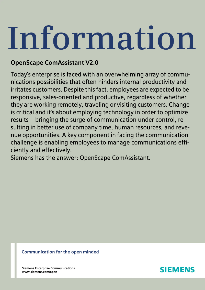 Image de la première page du manuel de l'appareil OpenScape ComAssistant V2.0