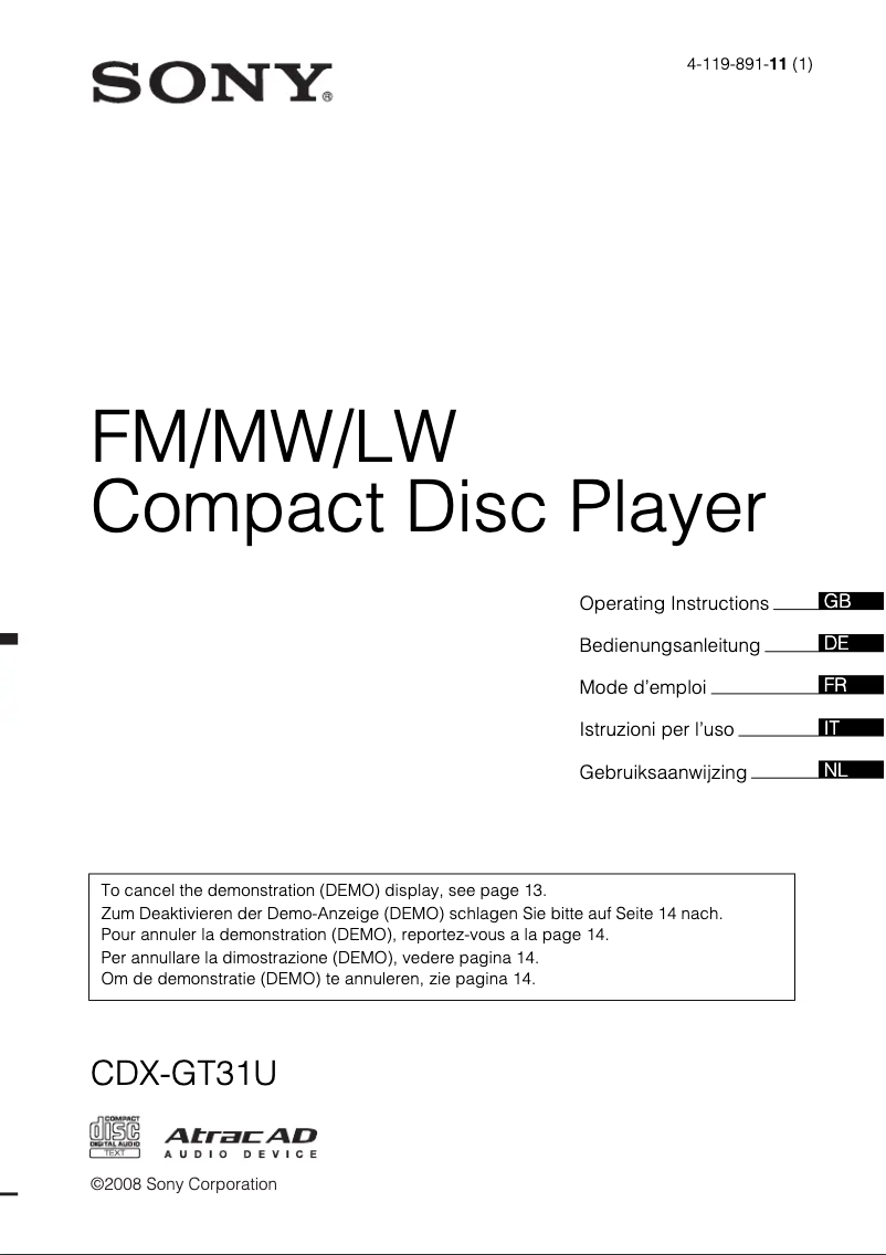 Página 1 del manual Manual de usuario Sony CDX-GT31U
