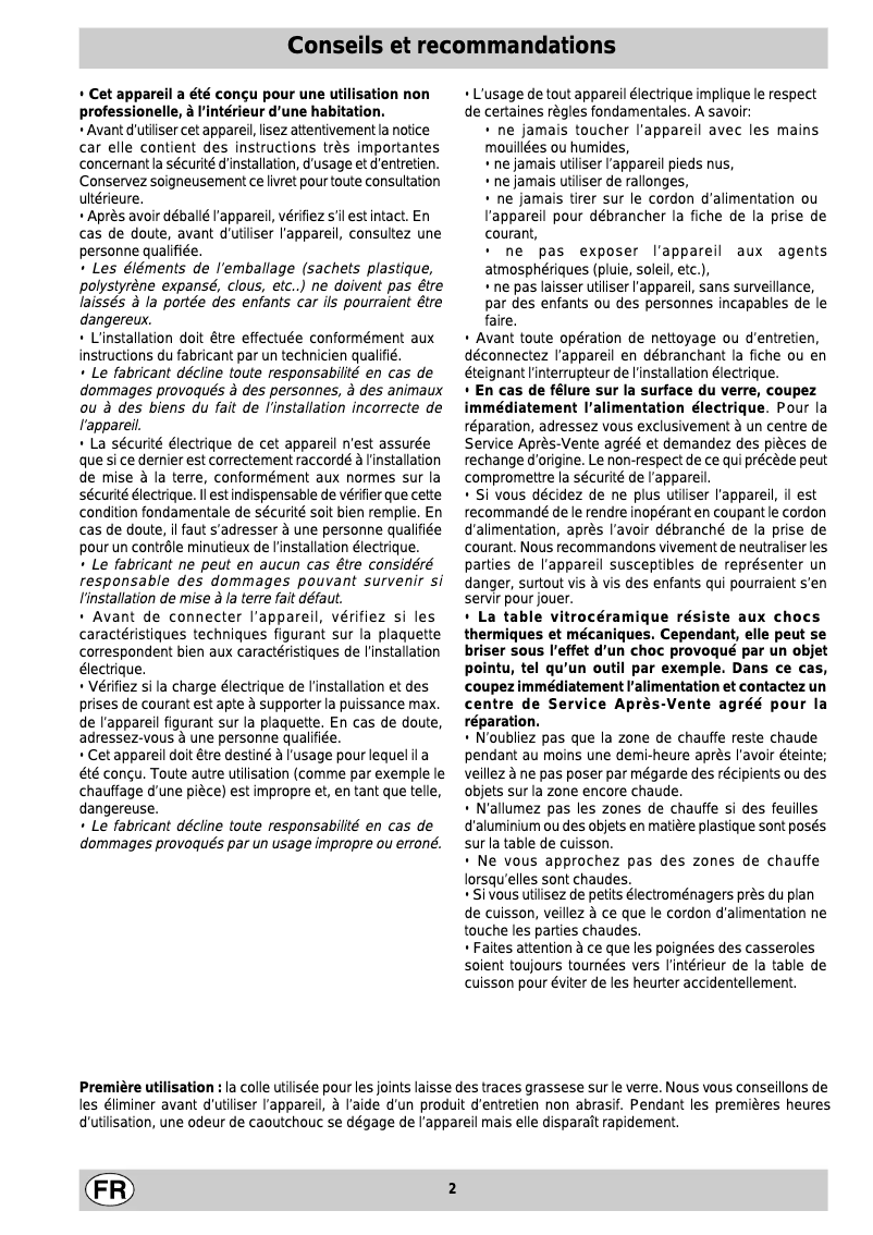 Page n°1 - Manuel utilisateur Ariston Thermo KBT 6001 H