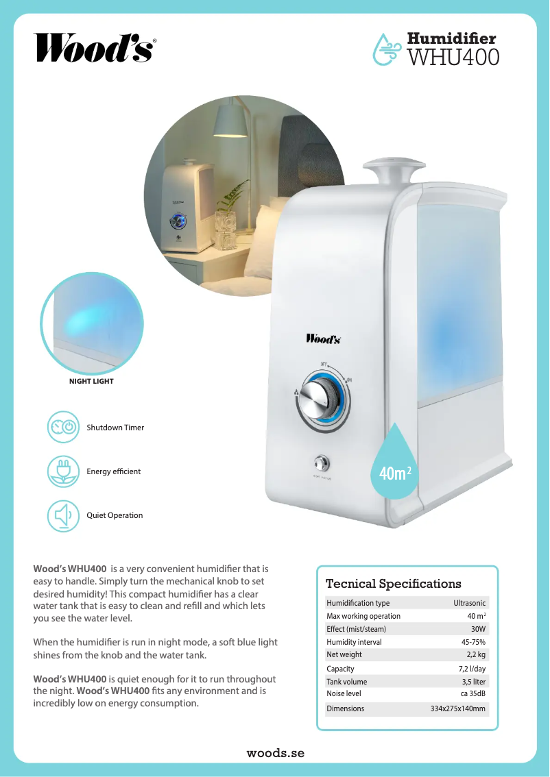 Page n°1 - Fiche technique Wood's WHU400