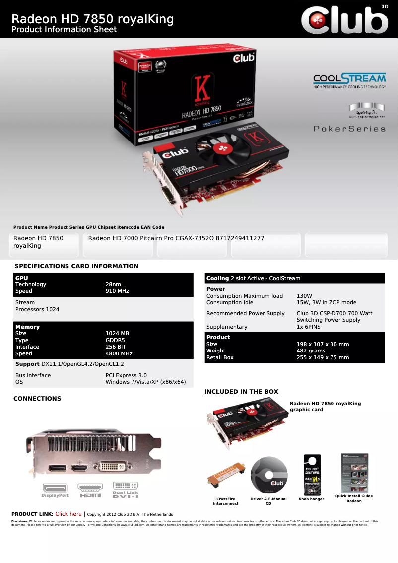 Image de la première page du manuel de l'appareil Radeon HD 7850 1GB royalKing