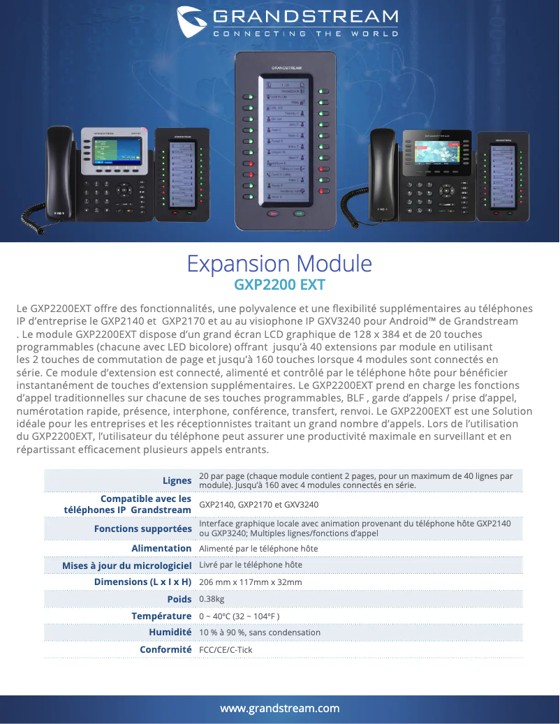 Page 1 de la notice Fiche technique Grandstream GXP2200EXT