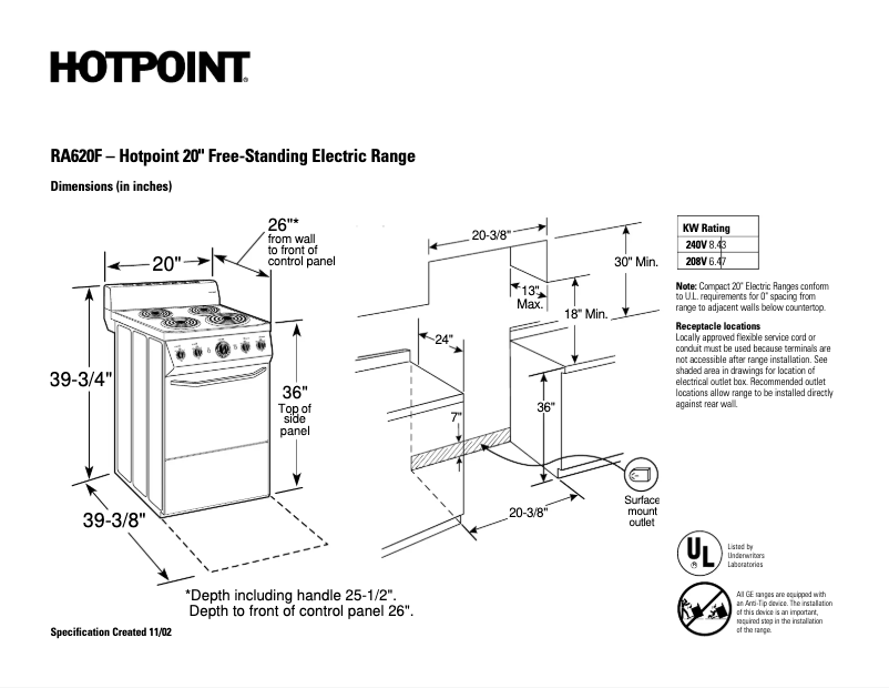 Page n°1 - Fiche technique Hotpoint RA620FCT
