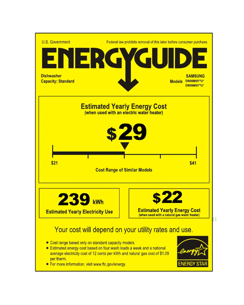 Page 1 de la notice Label énergétique Samsung DW80M9960U