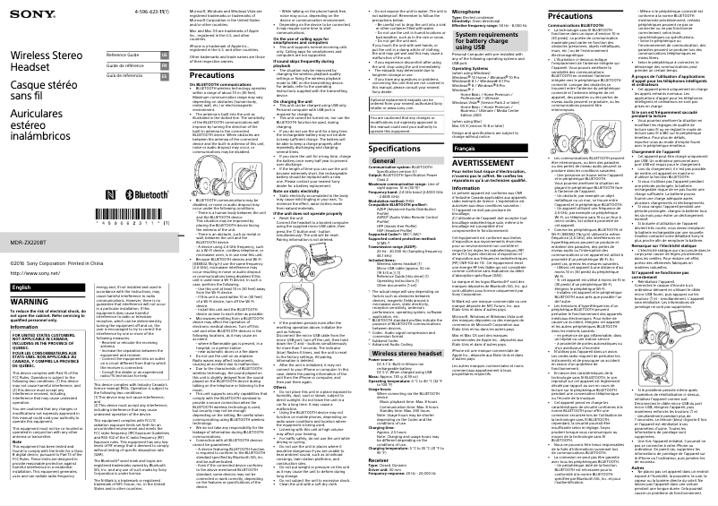 Página 1 del manual Manual de usuario Sony MDR-ZX220BT