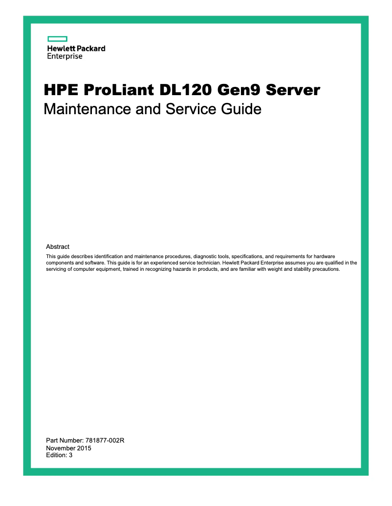 Imagen de la primera página del manual del dispositivo ProLiant DL120 G9