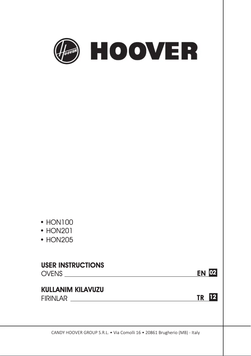 Page n°1 - Manuel utilisateur Hoover HON100X/E