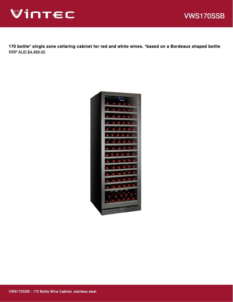 Page 1 de la notice Fiche technique Vintec VWS170SSB