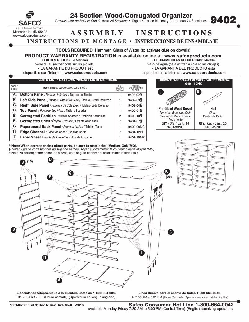 Page 1 de la notice Manuel utilisateur Safco 9402