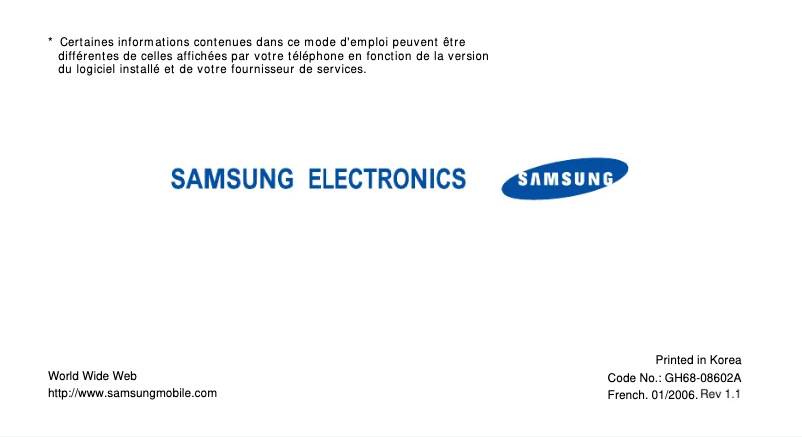 Page 1 de la notice Manuel utilisateur Samsung SGH-P300