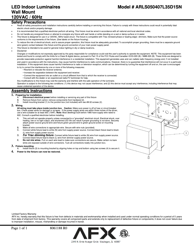 Página 1 del manual Manual de usuario AFX Arlo ARLS050407L35D1SN