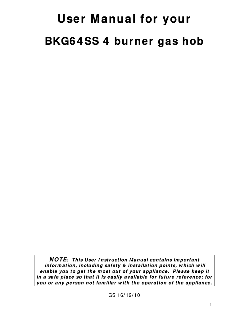 Page n°1 - Manuel utilisateur Baumatic BKG64SS