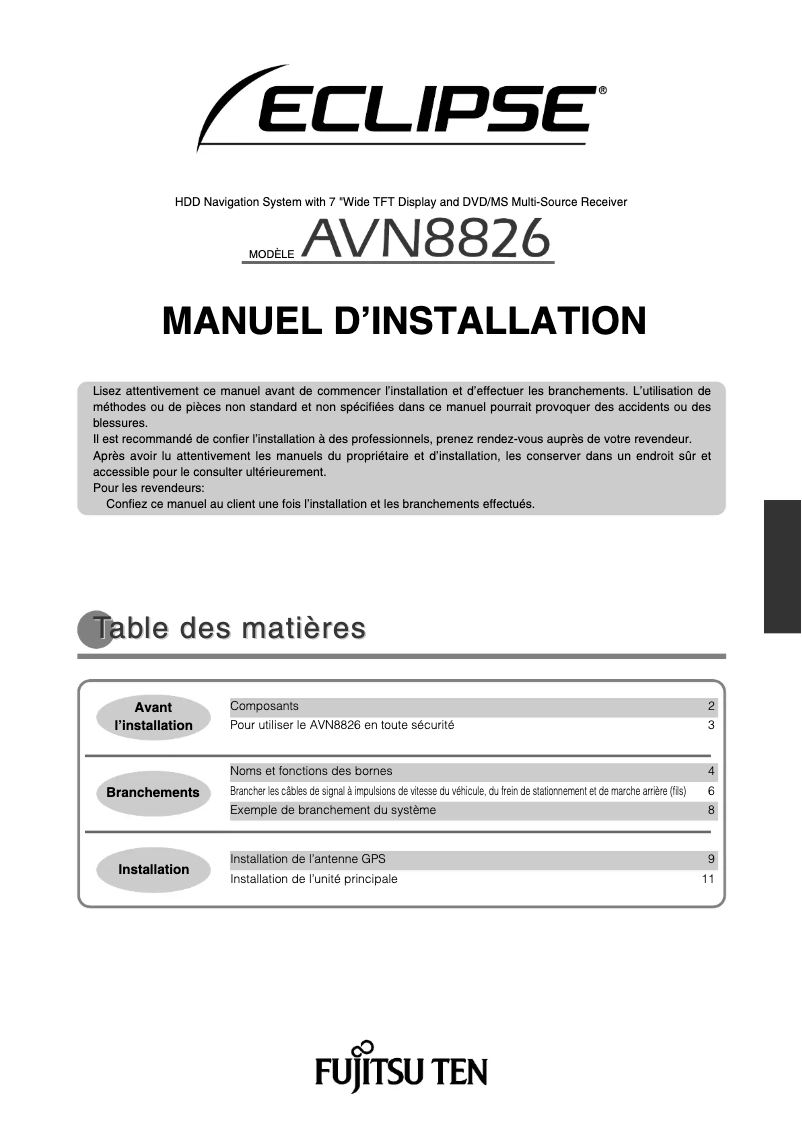 Page n°1 - Manuel utilisateur Eclipse AVN8826