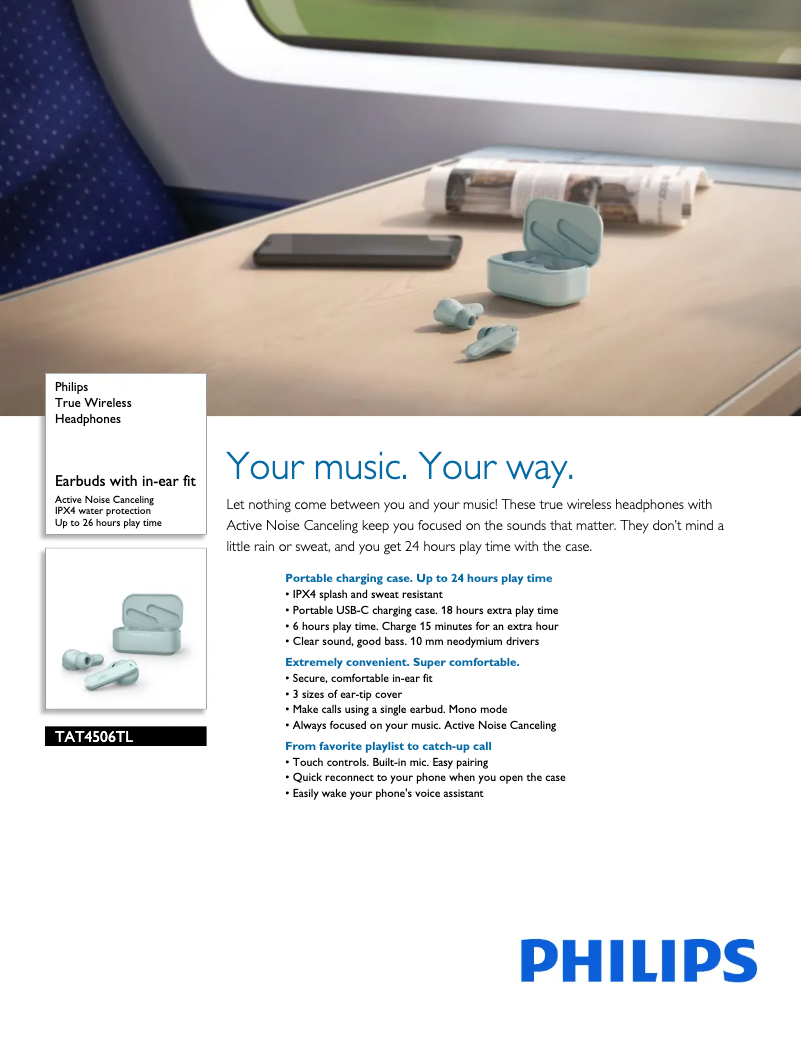 Página 1 del manual Ficha técnica Philips TAT4506