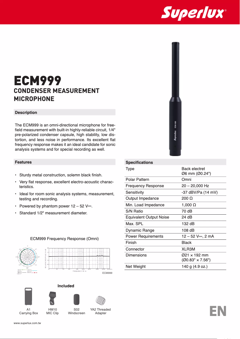 Page 1 de la notice Manuel utilisateur Superlux ECM999