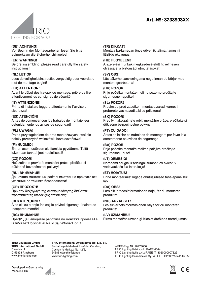 Page 1 de la notice Manuel utilisateur Trio Lighting Ginster 323390332