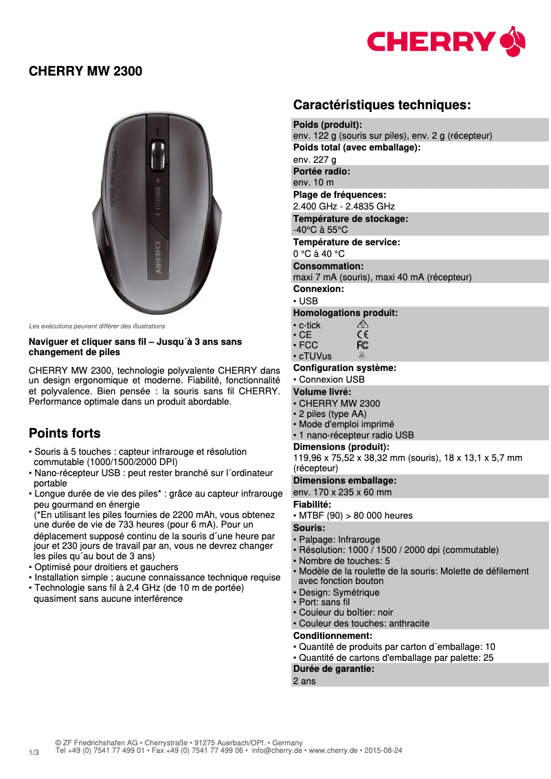 Page 1 de la notice Fiche technique Cherry MW 2300