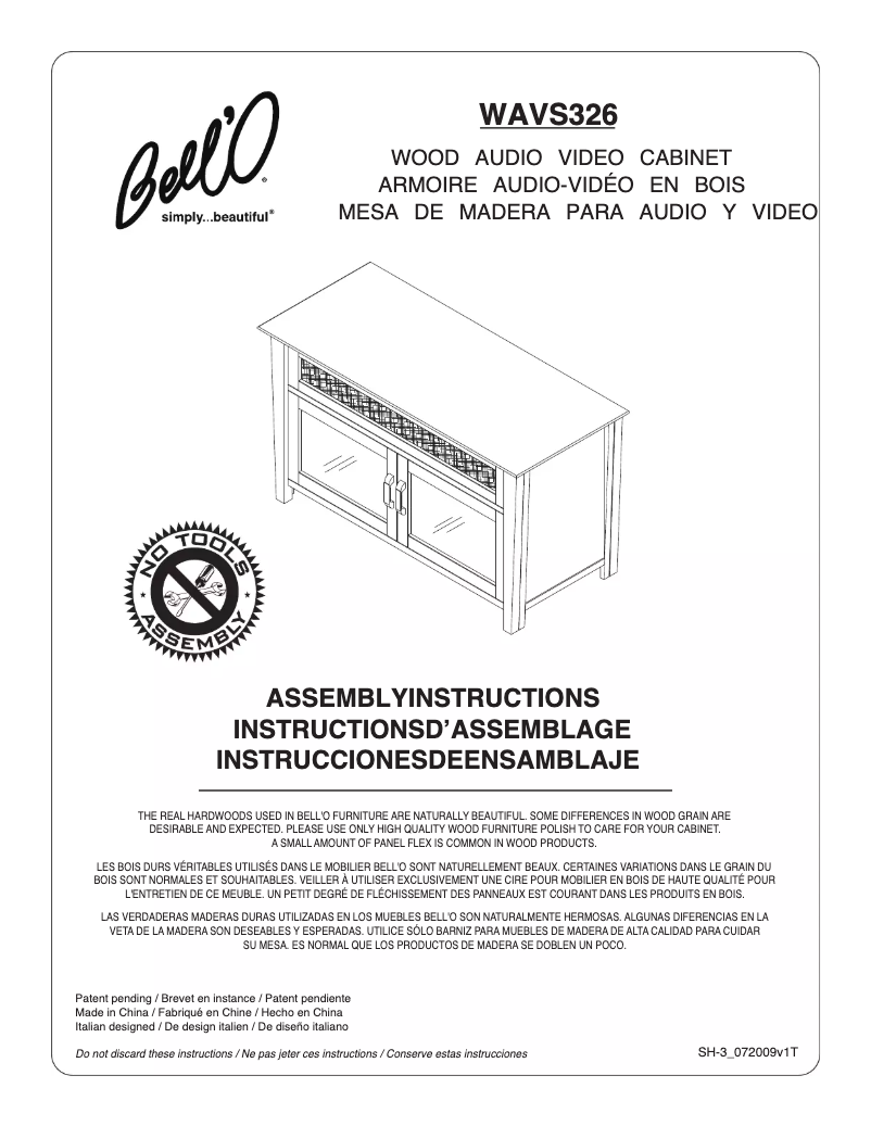 Page 1 de la notice Manuel utilisateur Bell'O WAVS-326