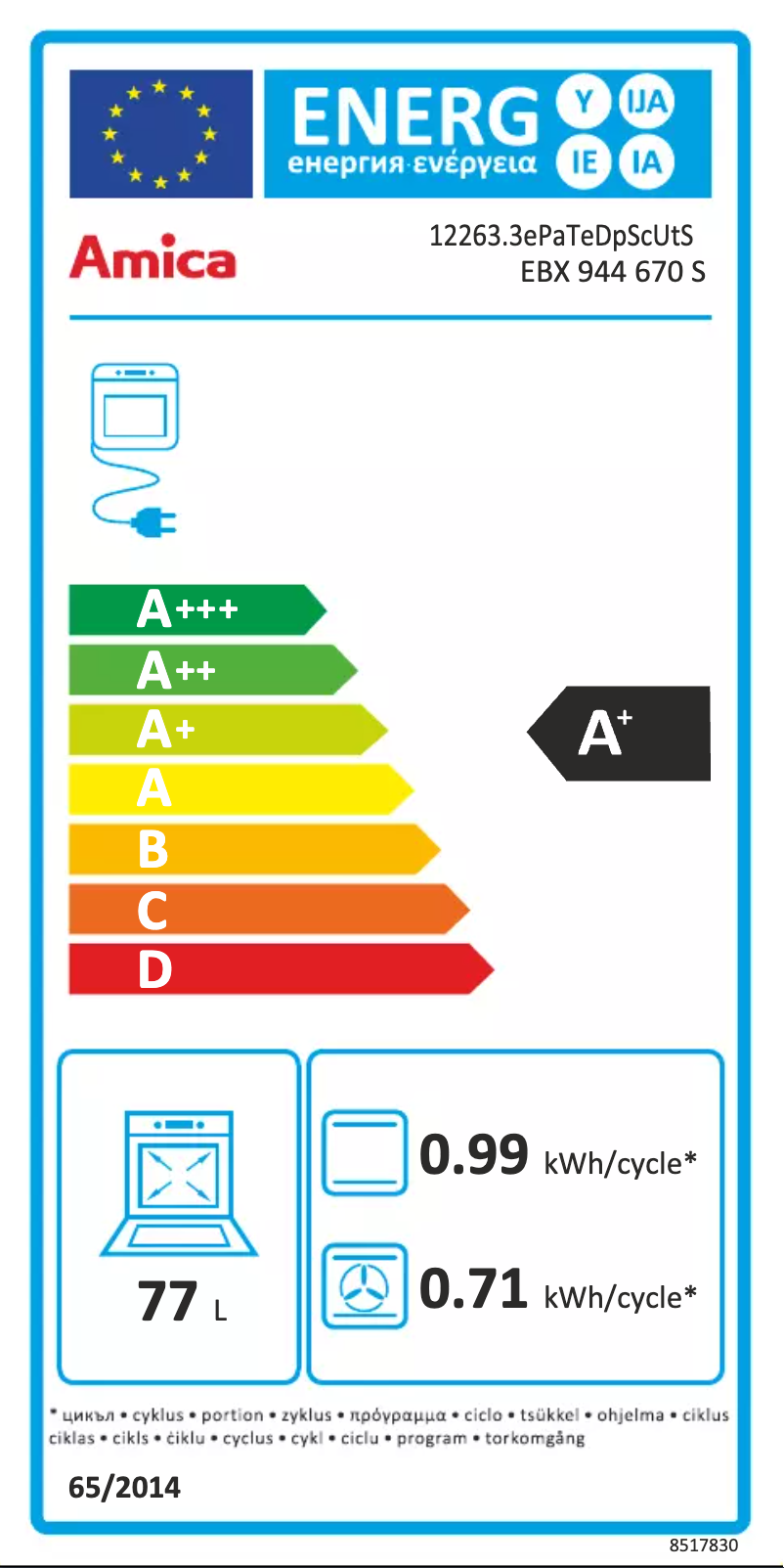 Page n°1 - Label énergétique Amica EBX 944 670 S