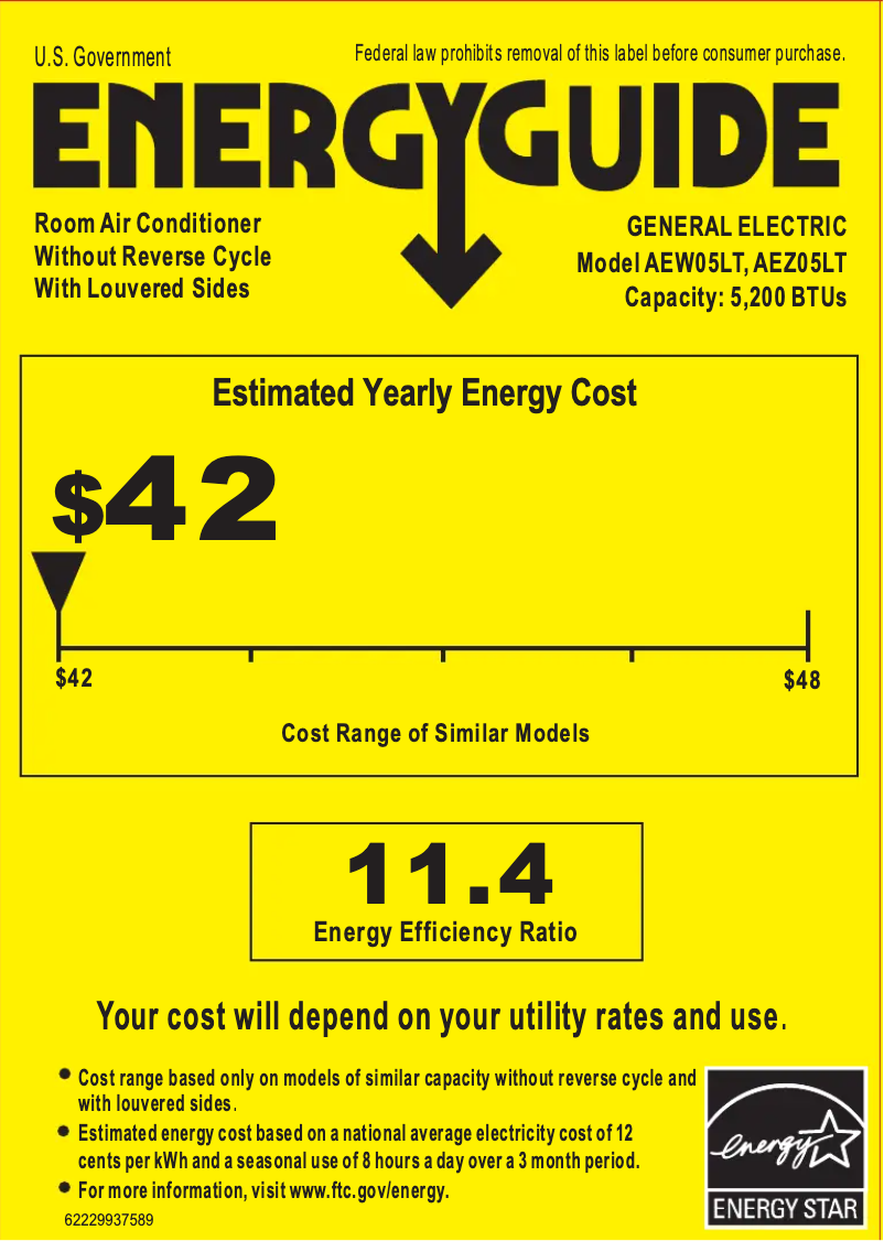 Page 1 de la notice Label énergétique GE AEZ05LT